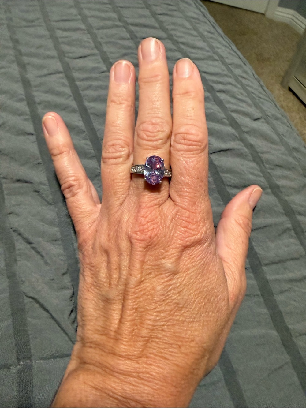 Purple Oval Gemstone and Silver Ring - Women Jewelry